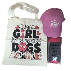 Dog Mom Gift Set Bundle Hat Tote Socks